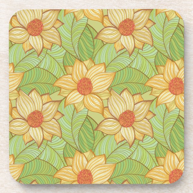 Retro Magnolia Pattern Drink Coaster (Front)