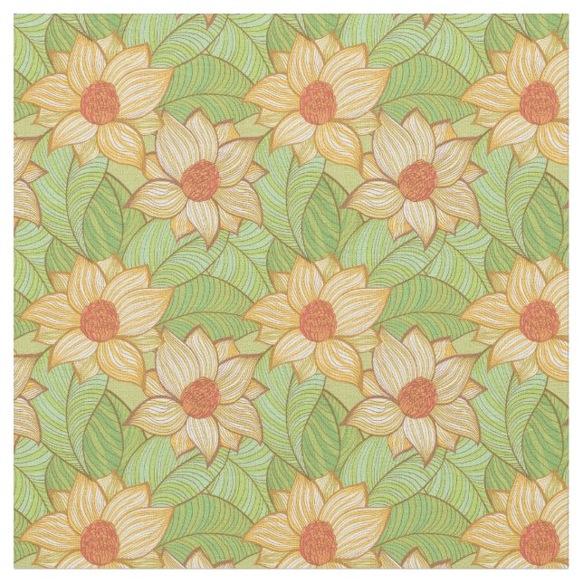 Retro Magnolia Pattern Fabric (Close Up)