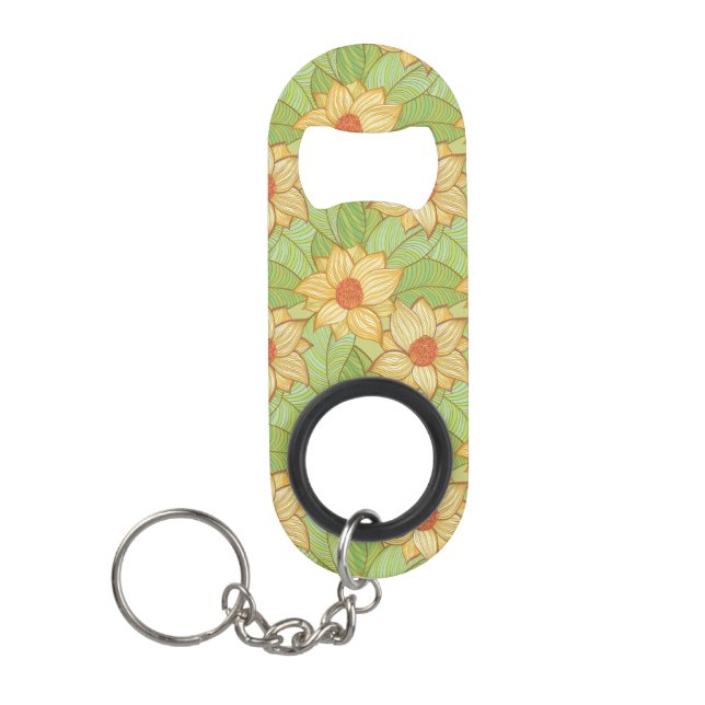 Retro Magnolia Pattern Keychain Bottle Opener (Front)