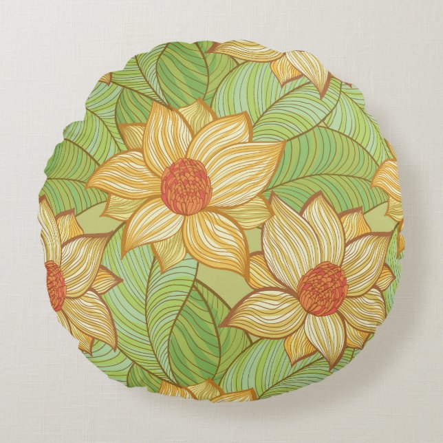 Retro Magnolia Pattern Round Pillow (Front)