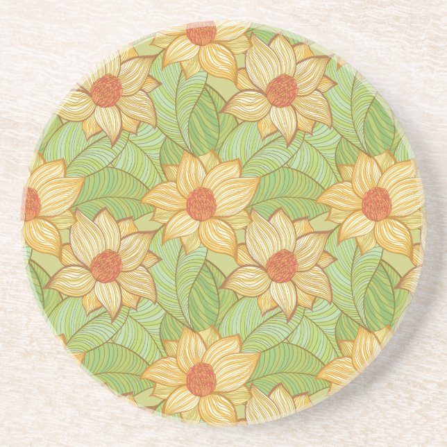 Retro Magnolia Pattern Sandstone Coaster (Front)