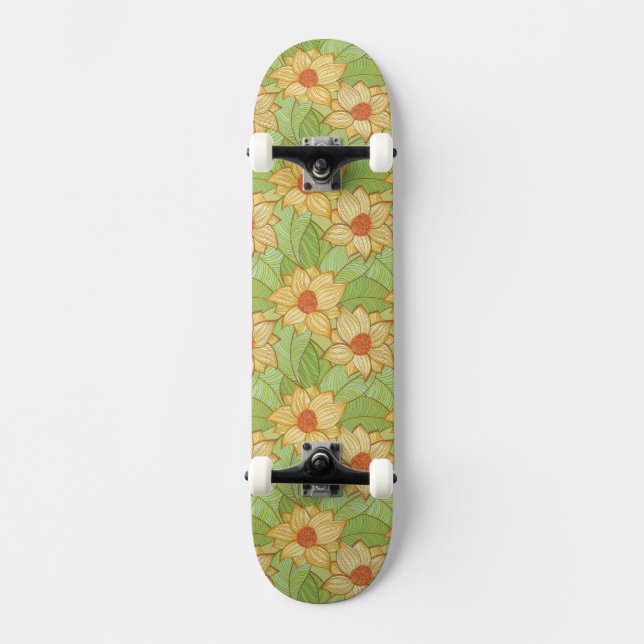 Retro Magnolia Pattern Skateboard Deck (Front)