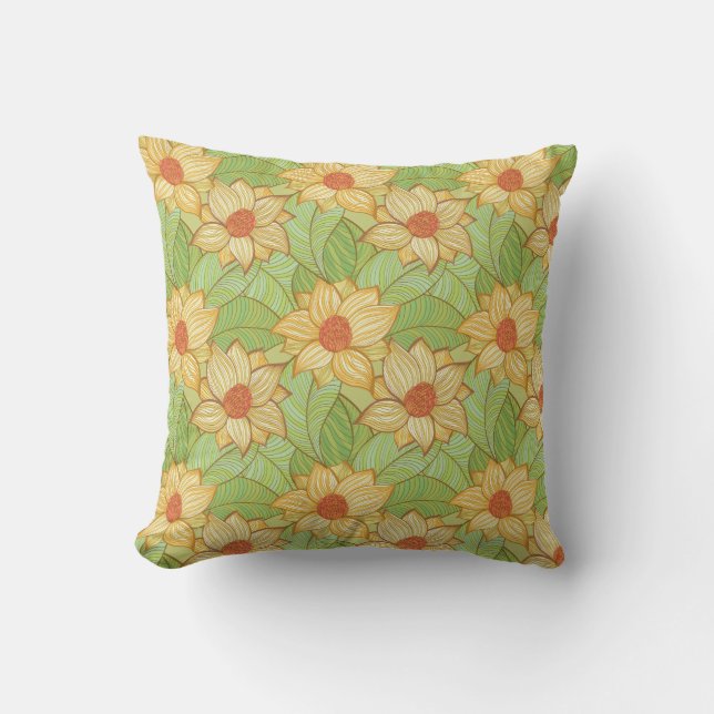 Retro Magnolia Pattern Throw Pillow (Front)