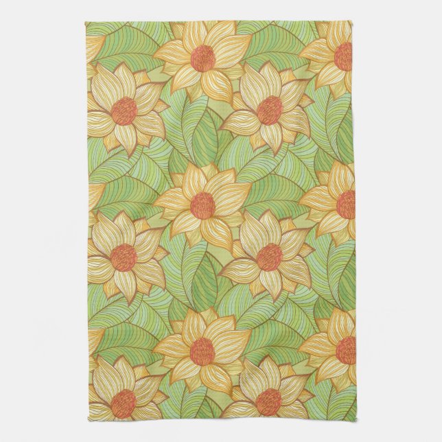 Retro Magnolia Pattern Towel (Vertical)