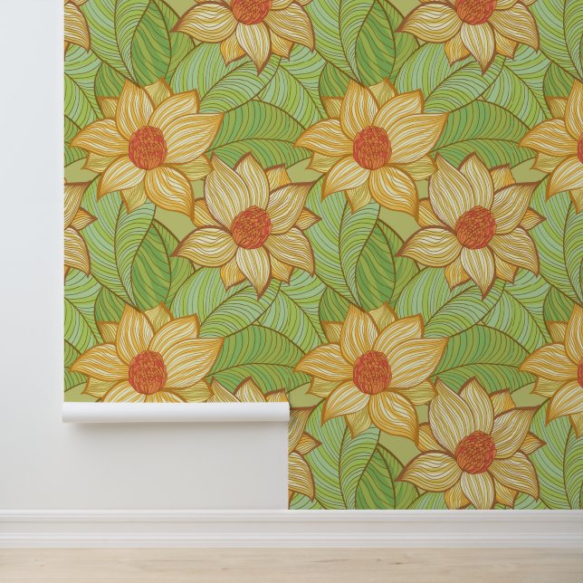 Retro Magnolia Pattern Wallpaper (Application)