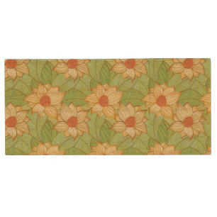 Retro Magnolia Pattern Wood Flash Drive