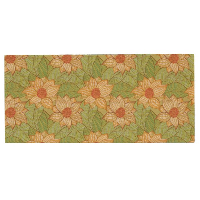 Retro Magnolia Pattern Wood Flash Drive (Front)