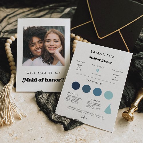 Retro Maid of Honor Proposal Info Card with Photo
