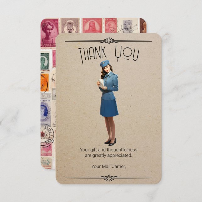Retro Mail Carrier Personalized Thank You Card (Front/Back)
