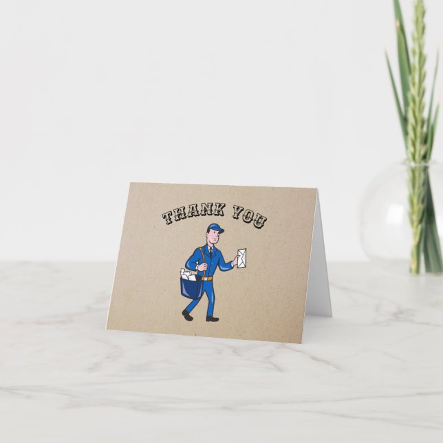 Retro Mailman Personalized Note  Letterpress Thank You Card (Front)