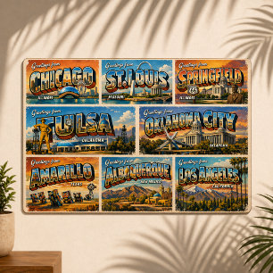 Retro Main Street America Postcard Metal Print