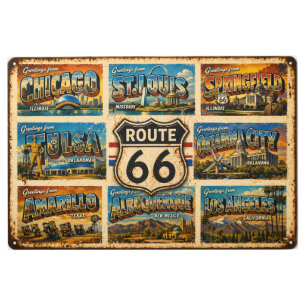 Retro Main Street America Postcard Metal Print