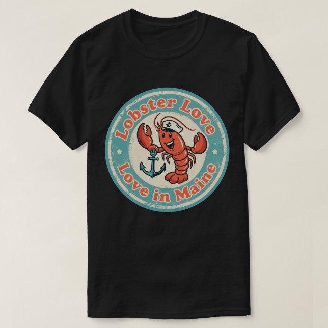 Retro Maine Badge_ Lobster Holding Anchor T-Shirt (Design Front)