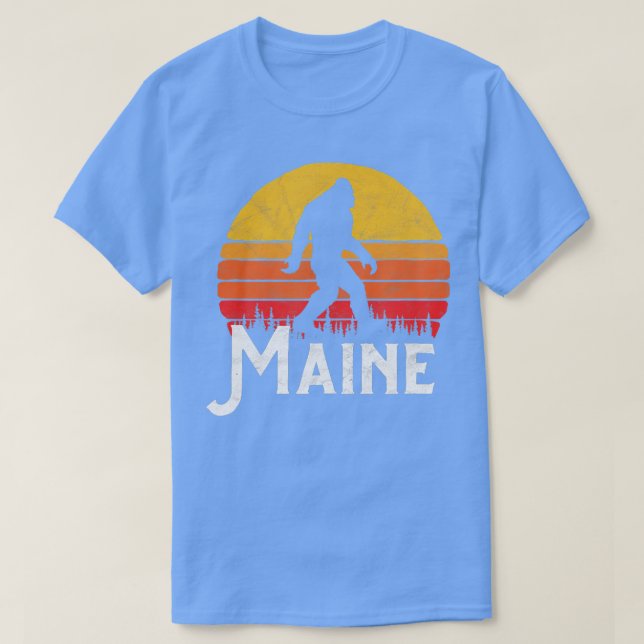 Retro Maine Bigfoot Silhouette Sun   Believe  T-Shirt (Design Front)