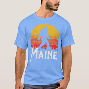 Retro Maine Bigfoot Silhouette Sun   Believe  T-Shirt