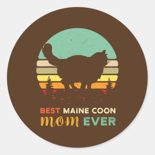 Retro Maine Coon Cat Lover Pet Owner Mom Vintage Classic Round Sticker