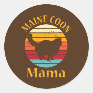 Retro Maine Coon Cat Mom Pet Owner Vintage Maine Classic Round Sticker