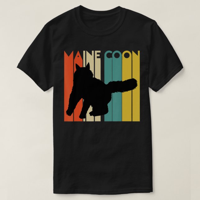 Retro Maine Coon Cat Silhouette Cool Feline Cat Lo T-Shirt (Design Front)