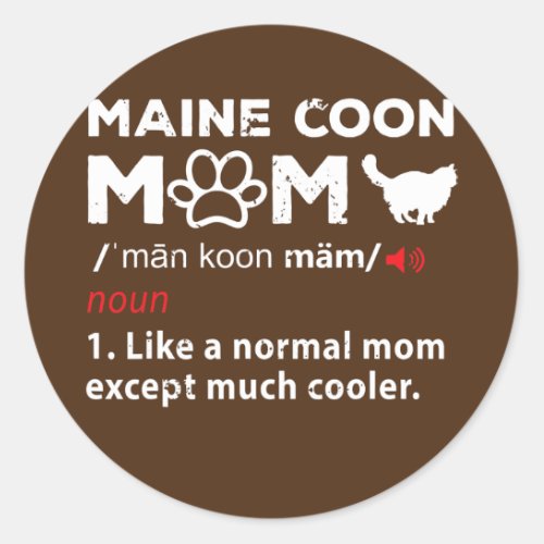 Retro Maine Coon Cat Vintage Cat Lover Mom Funny Classic Round Sticker