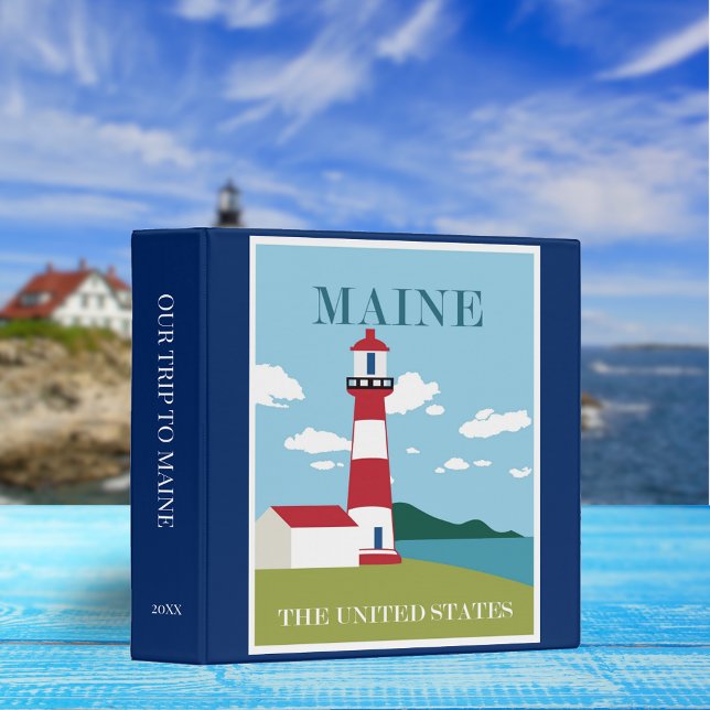 Retro Maine Lighthouse Travel Poster Scrapbook 3 Ring Binder (Creator Uploaded)