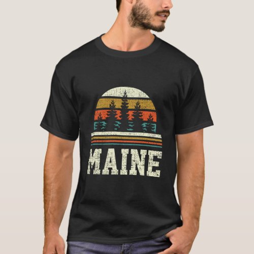 Retro Maine Pine Tree Forrest Souvenir Gift T_Shirt