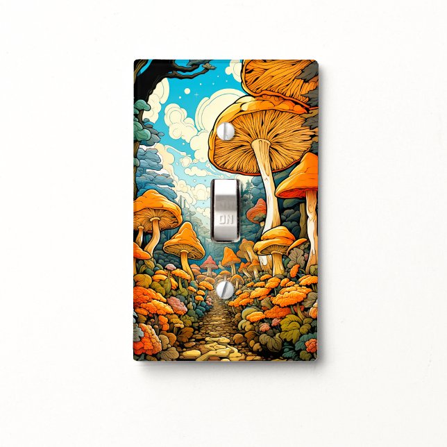 Retro Majestic Forest Mushroom Illustration Light Switch Cover (Creator Uploaded)