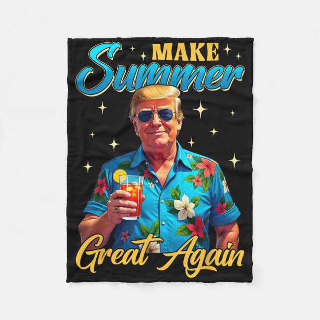 Retro Make Summer Great Again Donald Trump Summer  Fleece Blanket (Front)