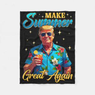 Retro Make Summer Great Again Donald Trump Summer  Fleece Blanket