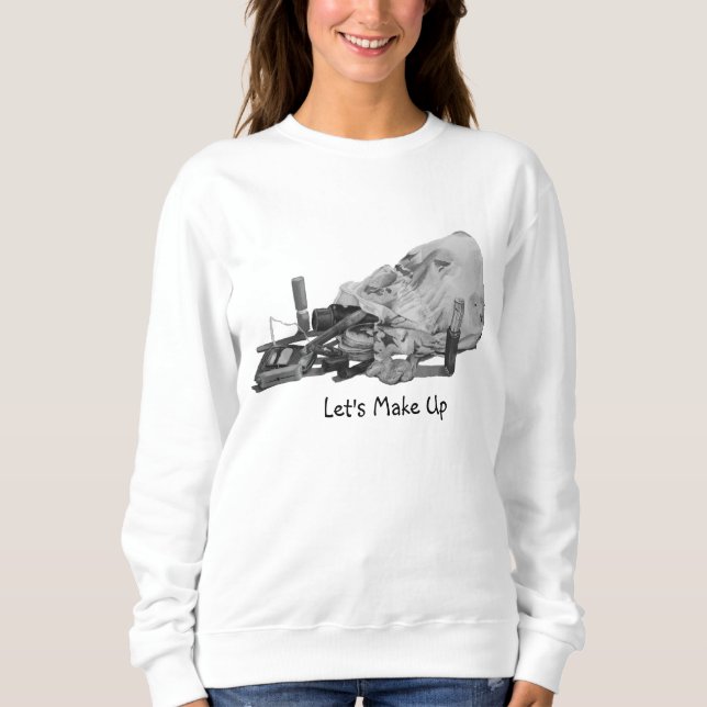 retro makeup bag with fun slogan black and white sweatshirt (Front)