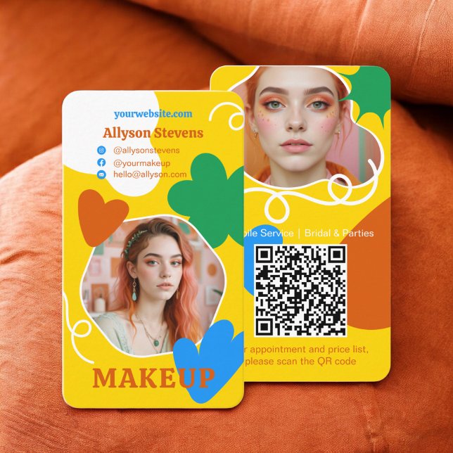 Retro Makeup beauty shapes photo qr code gold Business Card (Retro Makeup beauty shapes photo qr code gold Business Card)