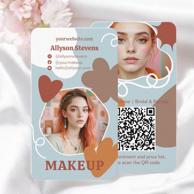 Retro Makeup beauty shapes photo qr code logo Business Card (Retro Makeup beauty shapes photo qr code logo Business Card)
