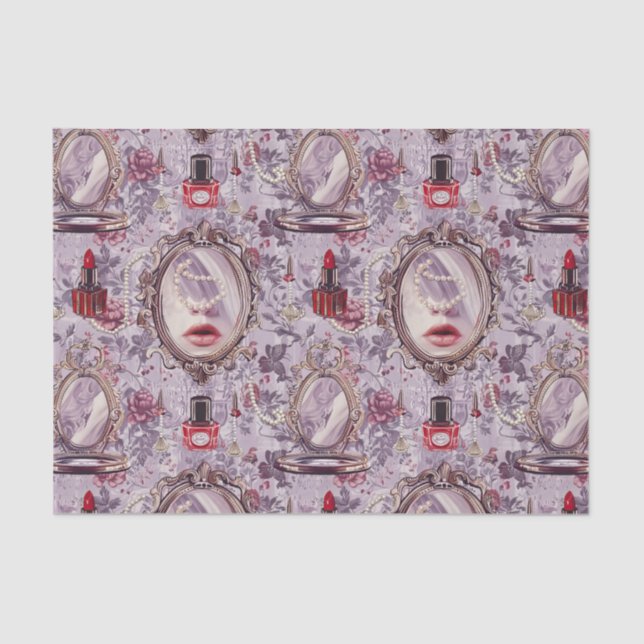 Retro Makeup Vanity Lipstick Decoupage Tissue Paper (Front)