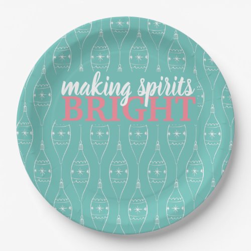 Retro Making Spirits Bright Turquoise Paper Plates