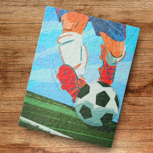 Retro Male Soccer Player Legs & Ball Sports Theme Jigsaw Puzzle