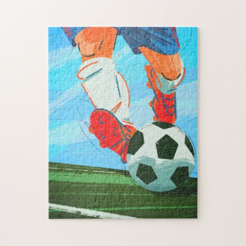 Retro Male Soccer Player Legs  Ball Sports Theme  Jigsaw Puzzle