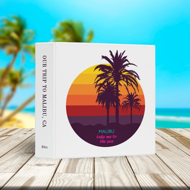 Retro Malibu California Travel Poster Scrapbook 3 Ring Binder (Creator Uploaded)