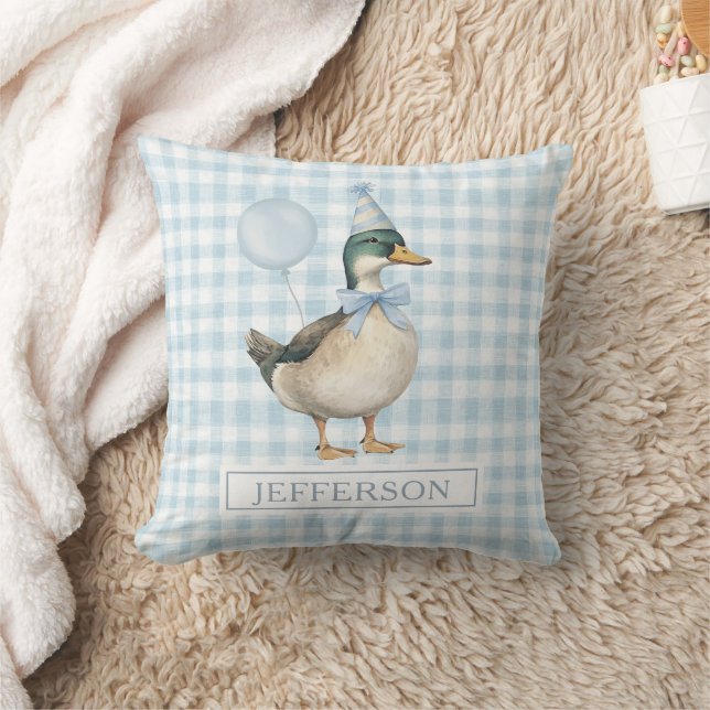 Retro Mallard Duck Baby Blue Balloon Boy Nursery Throw Pillow (Blanket)