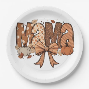 Retro Mama Coquette Bow Fall Autumn Thanksgiving Paper Plates