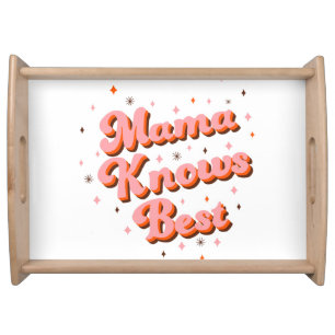 Retro Mama Knows Best Pink Brown 70s Lettering Serving Tray
