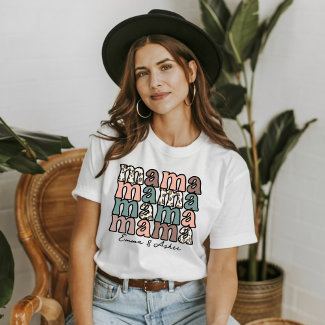 Retro Mama Mother's Day Custom Kid's Name T-Shirt
