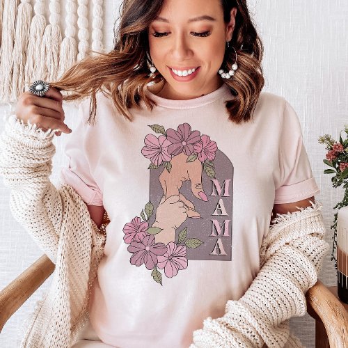 Retro Mama Mothers Day Holding Hands Floral T_Shirt
