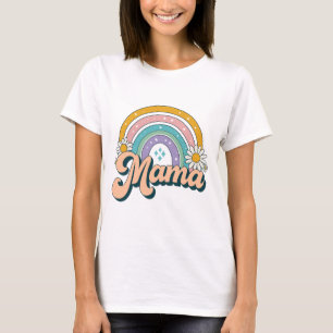Retro Mama Rainbow Groovy 70s Pastel Floral Mom T-Shirt