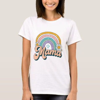 Retro Mama Rainbow | Groovy 70s Pastel Floral Mom  T-Shirt