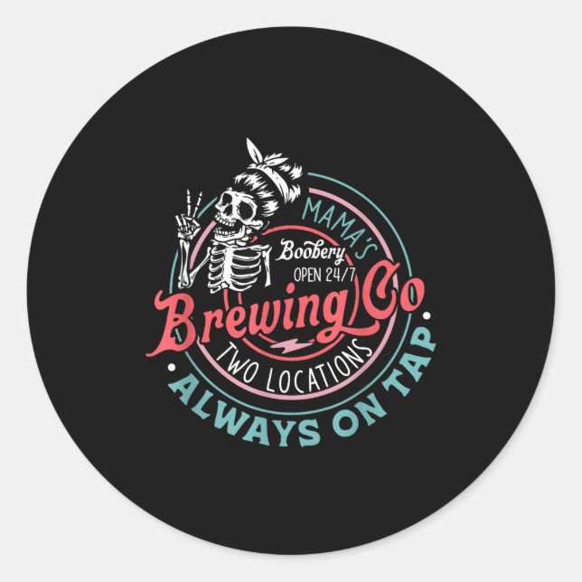 Retro Mama's Ery Brewing Co Funny Breastfeeding Sk Classic Round Sticker (Front)