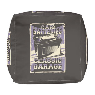 Retro Man Cave Classic Automotive-Battery  Pouf