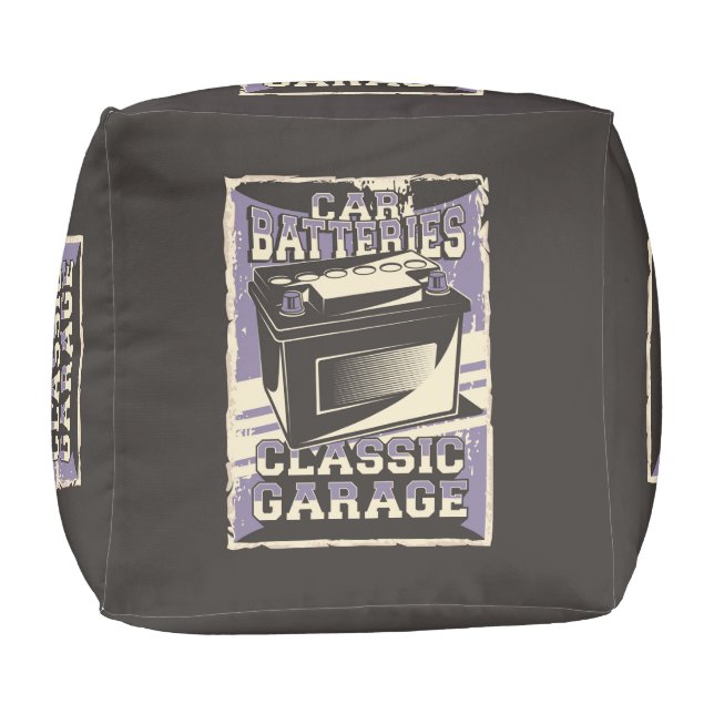 Retro Man Cave Classic Automotive-Battery  Pouf (Bottom)