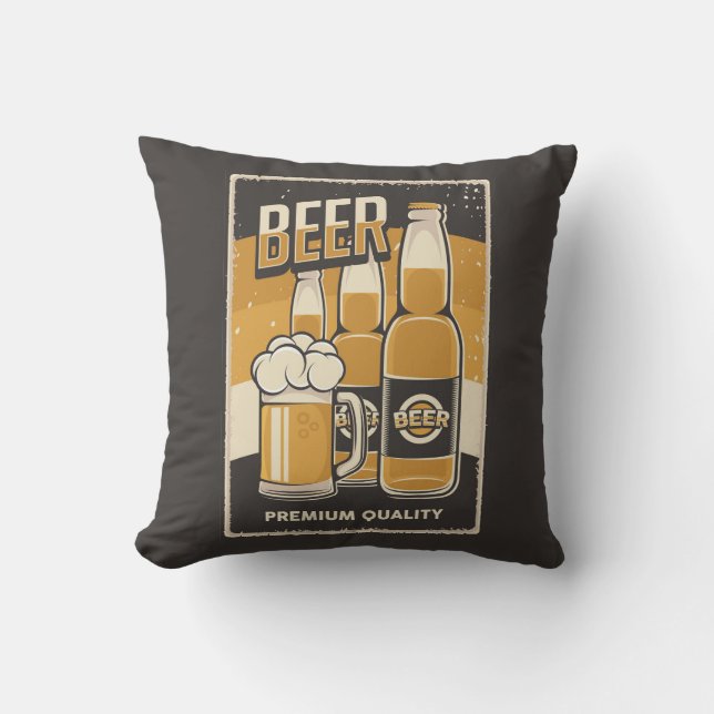 Retro Man Cave Classic -Three Cold Bottle Beer  Throw Pillow (Front)