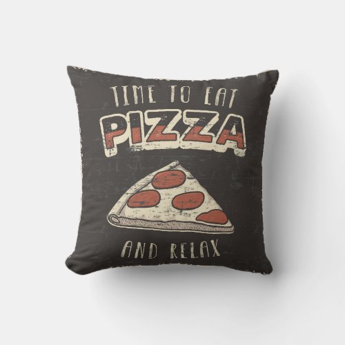 Retro Man Cave Classic Vintage Eat Pizza  Throw Pillow