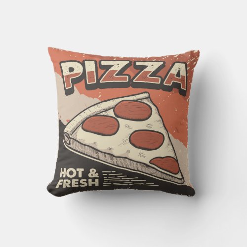 Retro Man Cave Classic Vintage Hot Pizza  Throw Pi Throw Pillow