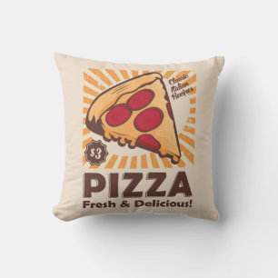 Retro Man Cave Vintage Free Delicious Pizza Throw Pillow